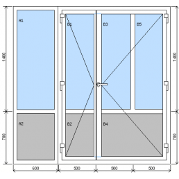 Kombination 2-flügelige Eingangstür mit festem Fenster