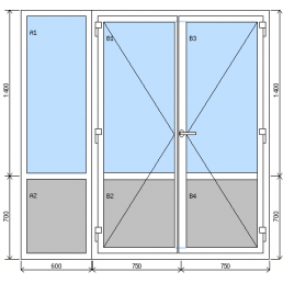 Kombination 2-flügelige Eingangstür mit festem Fenster